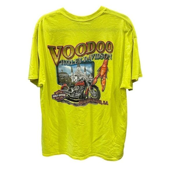 Vintage Harley-Davidson Men's XL Neon Yellow Voodoo Graphic T-Shirt - Picture 2 of 6